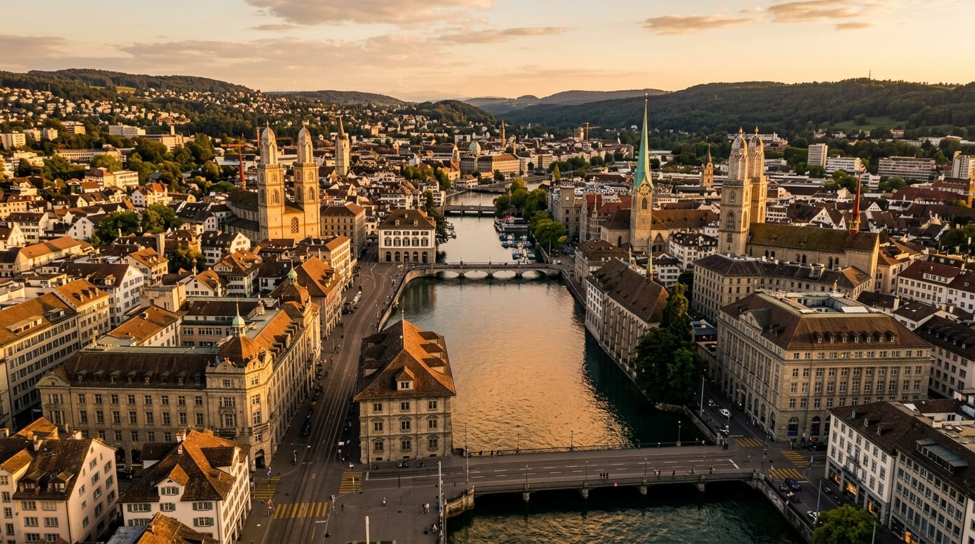 Zurich financial district aerial view